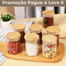 Kit Potes de Vidro  com Tampa em Bambu (200ml) Casa Splêndida [Pague 4 Leve 6]