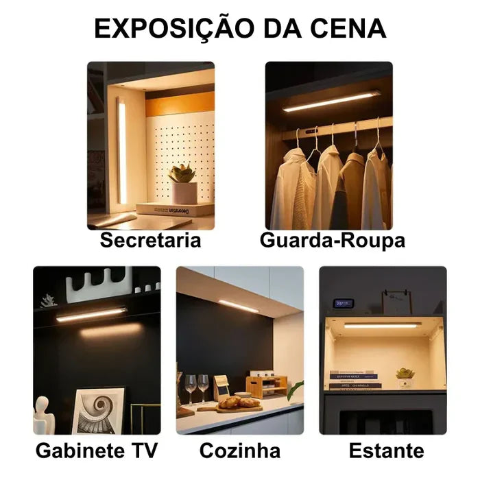 Luminária Sem Fio Magnética – Sensor de Movimento e Bateria Recarregável USB