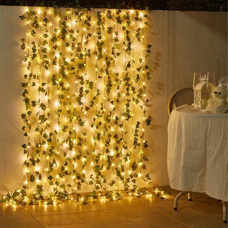 Luzes Decorativas LED com Design de Folhas Verdes | Alimentação por Bateria