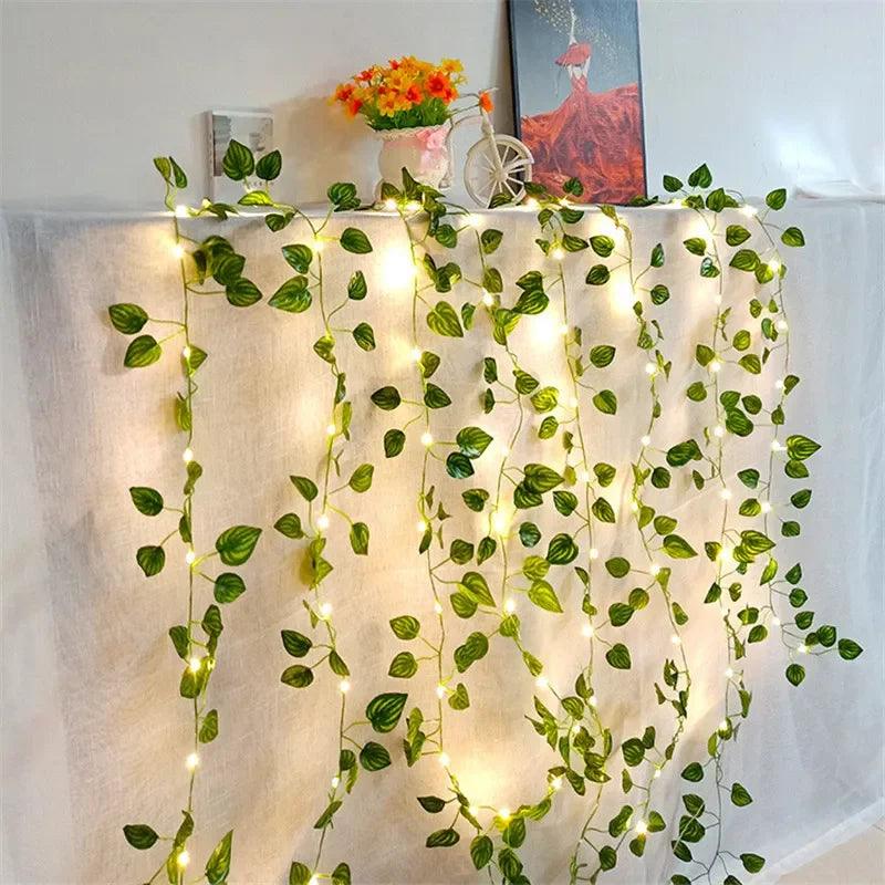 Luzes Decorativas LED com Design de Folhas Verdes | Alimentação por Bateria