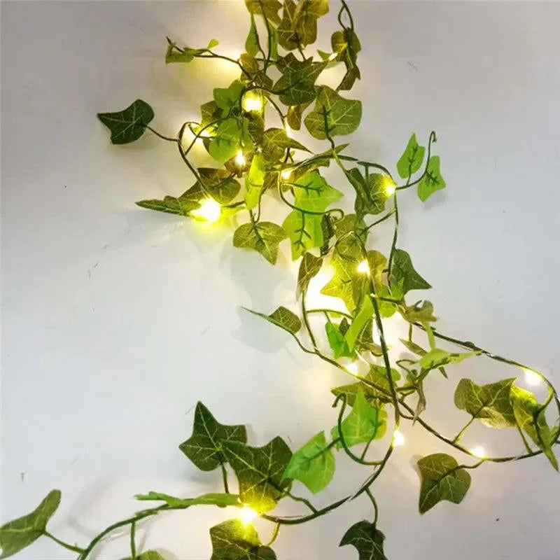 Luzes Decorativas LED com Design de Folhas Verdes | Alimentação por Bateria