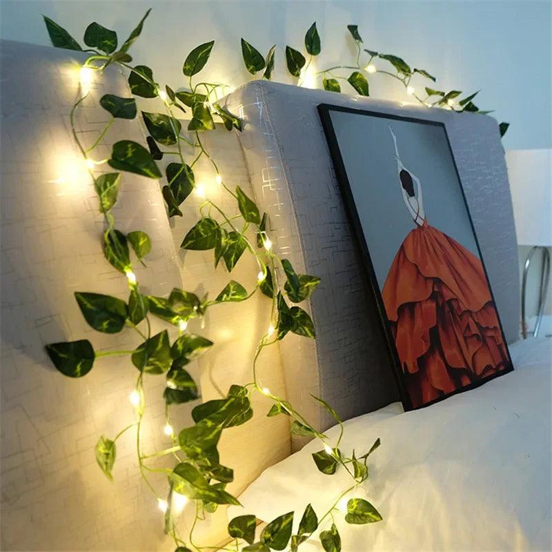 Luzes Decorativas LED com Design de Folhas Verdes | Alimentação por Bateria