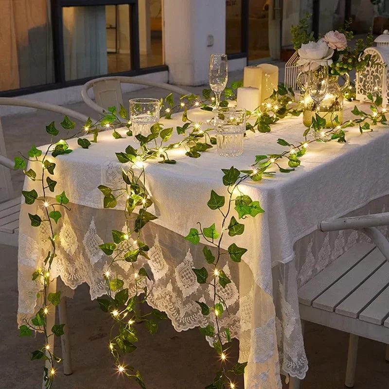 Luzes Decorativas LED com Design de Folhas Verdes | Alimentação por Bateria