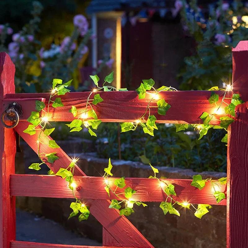 Luzes Decorativas LED com Design de Folhas Verdes | Alimentação por Bateria